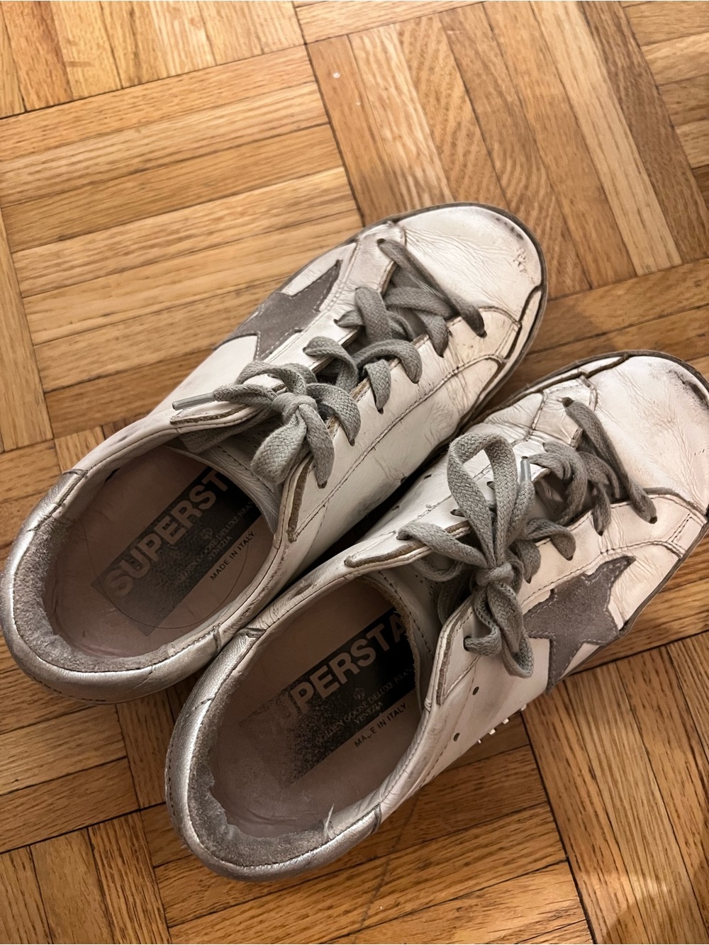 Golden Goose White Leather Sneakers with Gray Star